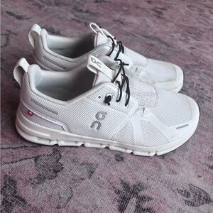 On Cloud Sky Kids Running White Slip-On Sneakers with Black Lace Detail